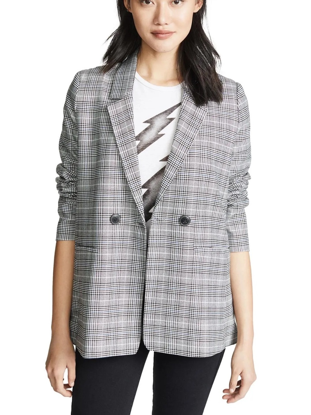 ANINE BING Madeleine Grey Plaid Blazer Size M